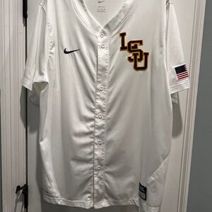 Nike White LSU Dri-Fit Men's Baseball Jersey